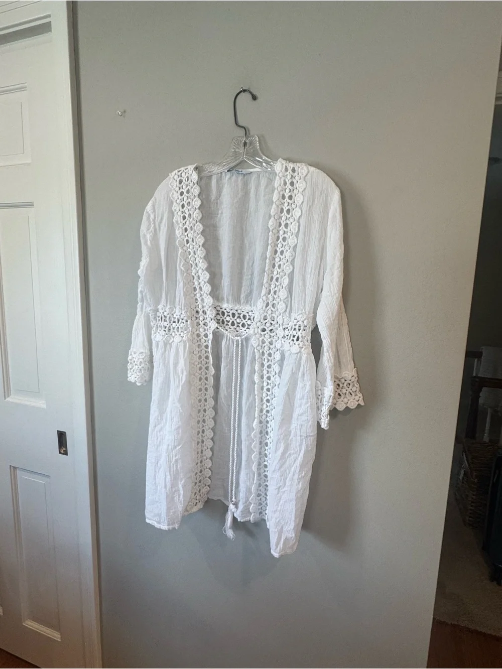 Womens Blue Island Guaze Open Front Beach Cover Up White Small